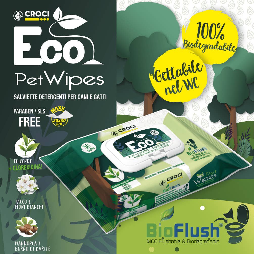 Croci - Salviette cani e gatti umidificate - Eco PetWipes - Croci - 30 pz / Argan